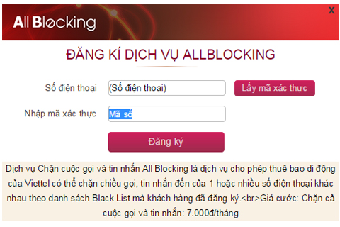 dụng dịch vụ All Blocking