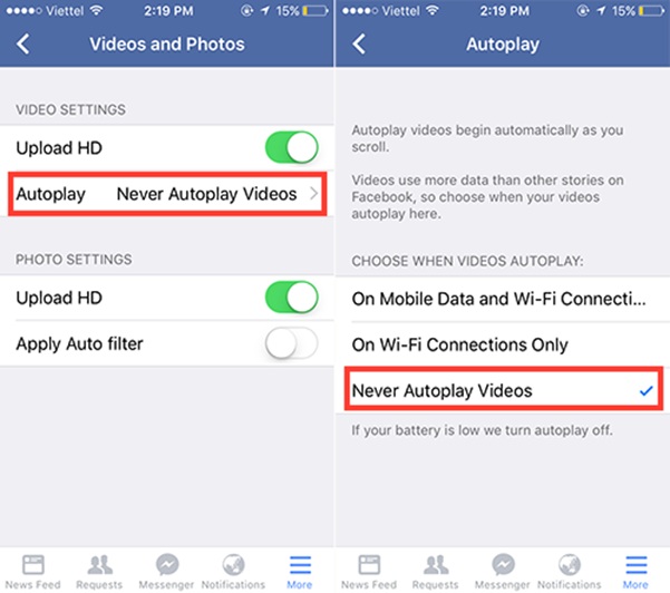 Cách vô hiệu hoá chế độ tự động phát video Facebook trên hệ điều hành iOS 