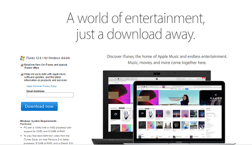 Giao diện website tải iTunes của Apple