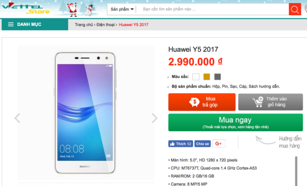 Đánh giá Huawei Y5 2017: phân khúc 3 triệu không có đối thủ
