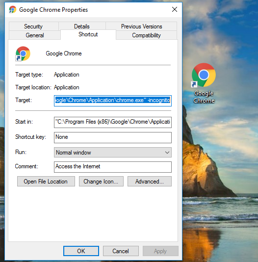 Cách cài đặt mặc định chế độ ẩn danh Chrome cho máy tính