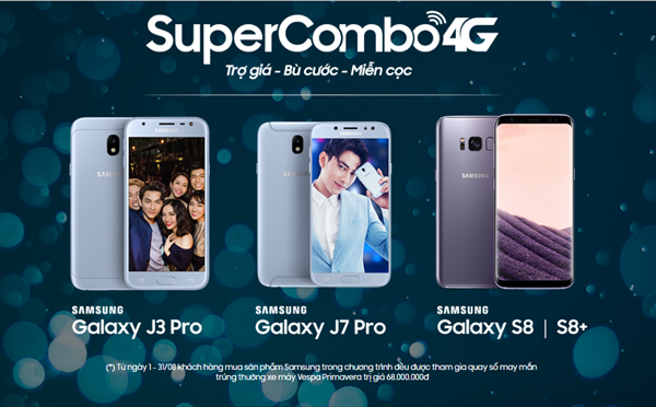Bên cạnh Galaxy J7 Pro, Galaxy J3 Pro và bộ đôi flagship Galaxy S8/S8 Plus cũng được ưu đãi trợ giá – bù cước – miễn cọc