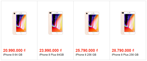 iPhone 8 có giá bao nhiêu? Mời các bạn tham khảo trong hình