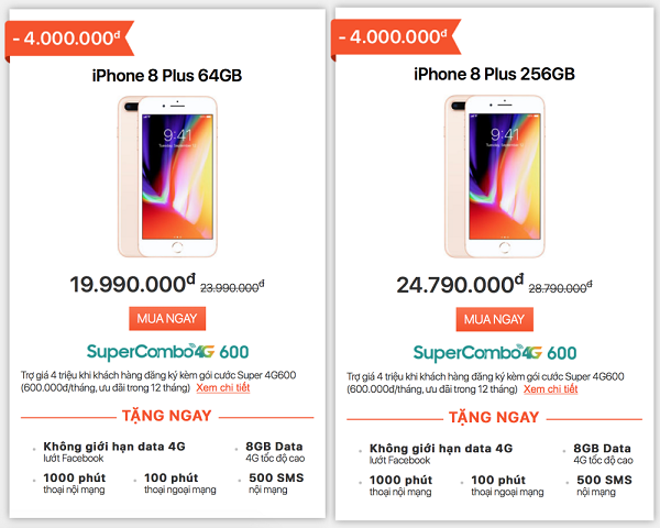 Chi tiết mức trợ giá và ưu đãi dành cho iPhone 8 Plus bộ nhớ 64GB và 256GB tại Viettel Store