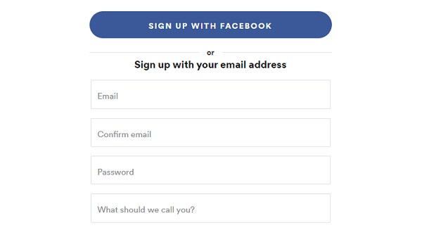 Chỉ cần nhấn vào lựa chọn "Sign up with Facebook"  để đăng nhập