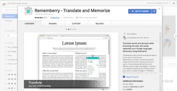 Chia sẻ cách dịch nhanh trên Chrome thông qua ứng dụng Rememberry