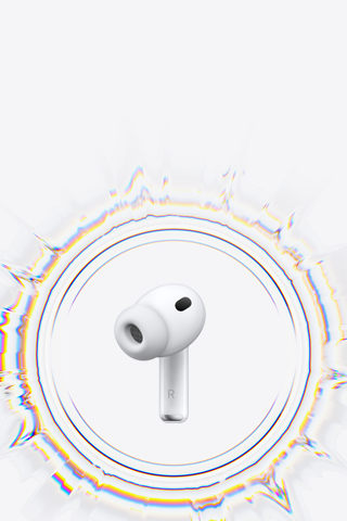 Tai nghe không dây AirPods Pro 3 với đầu tai nghe silicon được bao quanh bởi sóng âm thanh hình vòng tròn