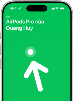 iPhone 17 Pro, màn hình hiển thị Ứng dụng Tìm với tính năng Tìm Chính Xác, có nội dung: Tìm AirPods Pro của Matias