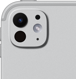 iPad Pro, vỏ ngoài mặt sau, màu bạc, hệ thống camera chuyên nghiệp với ống kính năm thành phần và flash true tone thích ứng