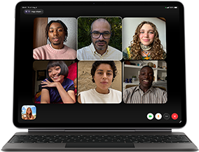 iPad Air, gắn với Magic Keyboard, màu Đen, cuộc gọi FaceTime Nhóm trên màn hình