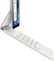 iPad Air, màu Ánh Sao, gắn với Magic Keyboard, màu trắng, vỏ ngoài mặt bên