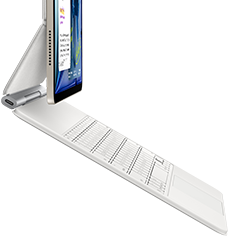 iPad Air, màu Ánh Sao, gắn với Magic Keyboard, màu trắng, vỏ ngoài mặt bên